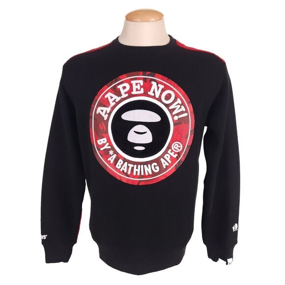 AAPE by A Bathing Ape Embroidered Logo Sweatshirt Size L Mens Red Camo - Picture 1 of 9